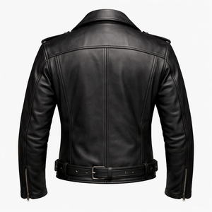 Chaqueta de cuero genuino de piel de oveja para hombre, estilo bomber, para motocicleta, color negro. - Product Image 2