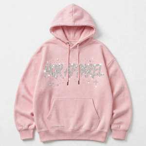 <b>Orange</b> Rhinestone Unisex Regular Fit 100% Cotton Anti-Pilling Fleece <b>Hoodie</b> Streetwear Front Logo Design - Product Image 3