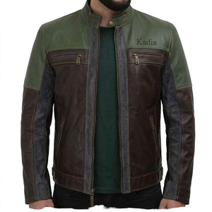 Customizable Mens Tri-Tone Genuine Leather Windproof <b>Mandarin</b> <b>Collar</b> Winter Casual <b>Jacket</b> - Product Image 6