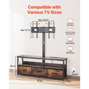 Mobile TV da 52 pollici con supporto per TV fino a 75 pollici, centro intrattenimento con presa di corrente, luci LED e altezza regolabile - Product Image 3
