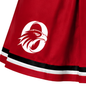 Jupe de cheerleading plissée rouge avec bordure rayée blanche et noire, uniforme de performance athlétique pour femmes et filles, tenue d'équipe - Product Image 6