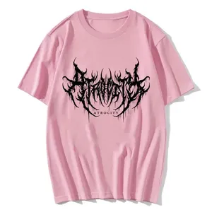 T-shirt rose gothique à col rond et manches courtes imprimé pour homme, coupe ample, 100 % coton tricoté, respirant, séchage rapide, style PUNK, devant uni - Product Image 1