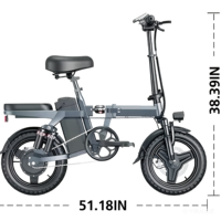 Bicicleta Eléctrica Plegable Urbana de 14 Pulgadas, Motor sin Escobillas de 250 W, Doble Suspensión, Freno de Disco Mecánico, Batería de Litio Extraíble