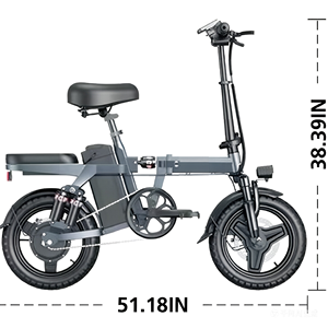 Bicicleta Eléctrica Plegable con Cuadro de Aleación de Aluminio de 14x2.215 Pulgadas, Motor sin Escobillas de 250W, para Uso Urbano y Deportivo - Product Image 3