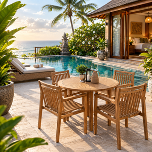 Wooden Garden <b>Table</b> Set <b>Outdoor</b> Patio Furniture <b>Round</b> <b>Table</b> <b>and</b> <b>Chairs</b> for Poolside Yard Villa - Product Image 1