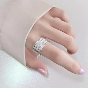 Bague en argent multi-rangs avec diamants Moissanite pour femme, bague de mariage minimaliste empilable, bague de promesse d'anniversaire, bijoux fins - Product Image 1