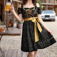 Nouvelle Arrivée 2026 – Robe Dirndl Midi Ajustée en Satin Personnalisable et Unique – Tenue Allemande pour l'Oktoberfest et Halloween, Teinte Unie
