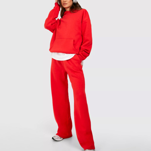 Chándal Deportivo Ligero de Verano para Mujer, con Capucha, de Poliéster/Algodón, Color Rojo Sólido, Transpirable, con Logotipo Personalizado, Servicio OEM - Product Image 3