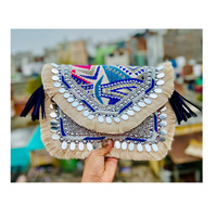 Tas Clutch Wanita Gaya Bohemian India, Kapasitas Besar, Buatan Tangan, Model Amplop, Untuk Acara Malam & Belanja, Berhias Manik-Manik, Bahan Kanvas, Penutup Ritsleting