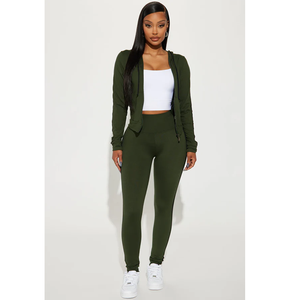 Combinaison tricotée vert olive taille haute pour femme, manches longues, décontractée, grande taille, tenue de sport, longueur intégrale, couleur unie, très extensible - Product Image 4