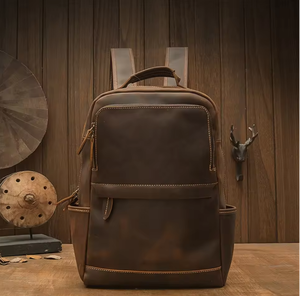 genuine leather laptop <b>backpack</b> handmade durable vintage stylish secure padded compartment spacious unisex travel college - Product Image 1