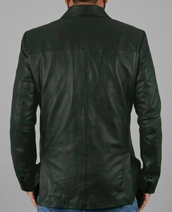 Blazer en cuir vert foncé pour homme, style italien décontracté, simple boutonnage, col cranté - Product Image 4