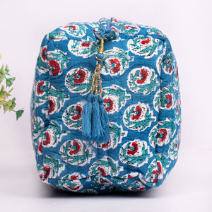 Luxury Handmade Block Printed Fashionable Makeup <b>Bag</b> Set EcoFriendly Water Resistant LargeCapacity Travel Cosmetic Organizer <b>Bag</b> - Product Image 4