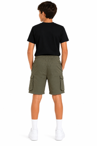 Pantalones Cortos Cargo Verde Oliva para Niños, Pantalones Casuales de Verano, Mezcla de Algodón de Primera Calidad, Diseño Utilitario con Múltiples Bolsillos y Cordón Ajustable - Product Image 3
