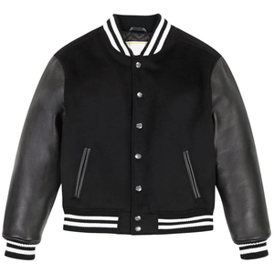 Chaqueta Bomber Varsity Formal Negra Unisex con Mangas de Lino, Cuello Redondo, Impermeable y Resistente al Viento - Product Image 1
