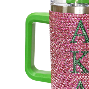 AKA Pink Bling Insulated Tumbler <b>Cup</b> <b>with</b> Handle Sparkling Rhinestone Style Reusable Travel Mug <b>with</b> <b>Straw</b> Sorority Drinkware - Product Image 3