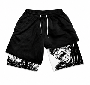 Shorts en maille 100 % coton noir pour homme avec motif flamme, style athlétique rétro, taille mi-élastique, vêtements de sport d'été - Product Image 4
