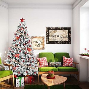 6 FT Unlit Snow Flocked Hinged Artificial Christmas Pine Tree Full 1050 Tips Branch Sturdy Metal Stand for Indoor Holiday Xmas - Product Image 4