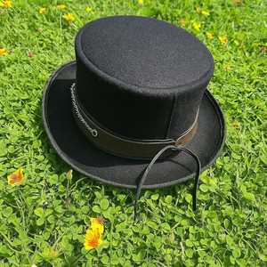 Premium quality custom Handmade Unisex Black Wool Felt Steampunk <b>Top</b> Hat Gothic Cosplay Costume - Product Image 3