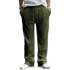 Men's Olive Green Corduroy Jogger Pants <b>Elastic</b> <b>Waist</b> Drawstring Casual Slim Fit Breathable Midweight Autumn <b>Trousers</b> - Product Image 1
