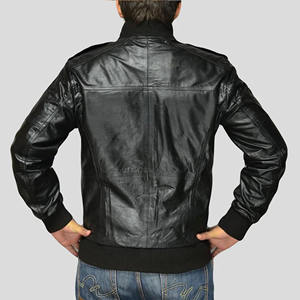 Blouson Bomber Homme Personnalisé en Cuir Véritable Noir, Coupe Slim, Multi-Poches, en Peau de Mouton Souple, Style Décontracté Streetwear - Product Image 3