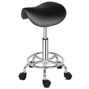 Sgabello da Bar Girevole Nero con Piedi HA HA, Arredamento per Salone, Elegante Sgabello a Sella Nero con Piedi HA HA per Stilisti e Clienti - Product Image 1