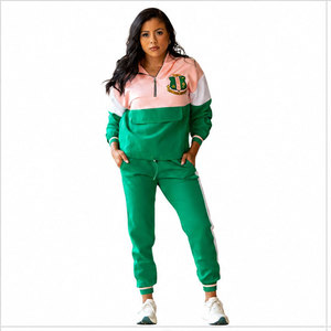 <b>Women's</b> Color Blocked Tracksuit Set Green Pink <b>White</b> Sporty Full Sleeve Knitted Polyester Cotton 2 Piece Regular Fit All Seasons - Product Image 6