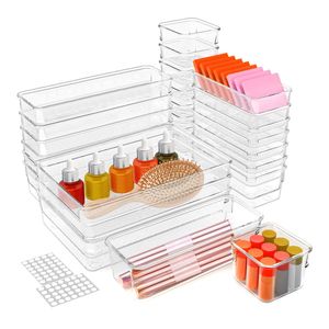 Set di 25 Organizzatori per Trucchi in Plastica Trasparente, 4 Misure, Divisori per Cassetti, Vassoi e Contenitori - Product Image 1