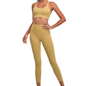 Confortable facile à porter femmes solide motif 2 pièces Gym Yoga ensemble conception personnalisée respirant séchage rapide de haute qualité en gros - Product Image 1