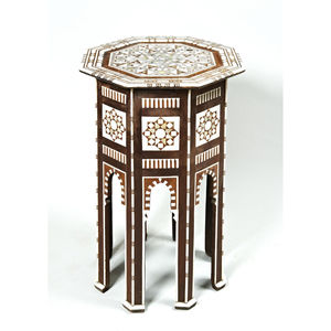 Mesa auxiliar octogonal marroquí con incrustaciones de nácar, mesa auxiliar de madera hecha a mano, mueble decorativo islámico vintage con incrustaciones de hueso. - Product Image 4
