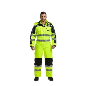 Combinaison de travail haute visibilité pour hommes avec bandes réfléchissantes, uniforme de protection de sécurité, matériau polyester - Product Image 1
