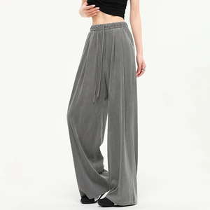Pantalones Anchos de Cintura Alta para Mujer, Color Sólido, con Cordón, Corte Holgado, Largos, Casuales de Verano, Transpirables, de Secado Rápido, 100% Poliéster - Product Image 6