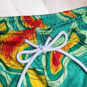 กางเกงว่ายน้ำผู้ชายไซส์ใหญ่ ระบายอากาศได้ดี สีเขียวอมฟ้า สีส้ม สีแดง ลายพิมพ์นามธรรม ซิปผูกเชือก ปิดด้วยเชือกผูก เอวกลาง ความยาวสั้น สวมใส่สบาย - Product Image 3