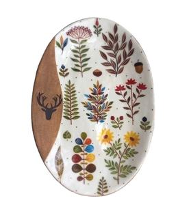 Conception en résine de décalcomanie imprimée unique Plateau de forme ovale en bois de mangue Meilleure vente - Product Image 1