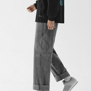 <b>Men's</b> Light Blue <b>Drawstring</b> Wide Leg Denim <b>Jeans</b> Loose Fit Casual Washed Full Length Streetwear Pants - Product Image 2