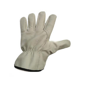 Gants de travail en cuir véritable unisexes résistants à l'abrasion, gants de sécurité beige avec bordure noire - Product Image 4
