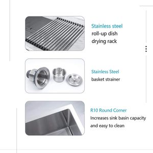 Delantal de cocina de un solo cuenco de acero inoxidable de calibre 16, fregadero de cocina, colador de cesta de rejilla inferior de 33 pulgadas con acabado de níquel cepillado - Product Image 6