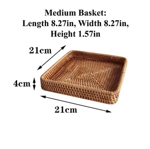 Ensemble de plateaux de service multifonctionnels en rotin tressé de style moderne, rectangulaires, faits à la main, avec 3 compartiments pour le rangement des aliments à la maison - Product Image 3