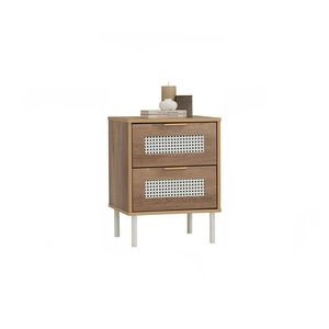 Modern Minimalist 2 <b>Drawer</b> Nighstand with Rattan Oak Finish <b>Side</b> <b>Table</b> and Durable Metal Legs for Home Furniture Use - Product Image 2