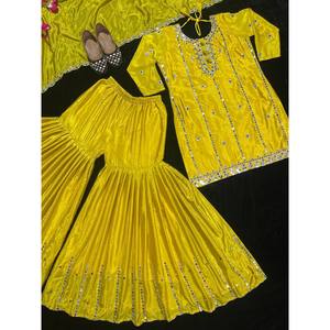 Designer Party Wear Satin <b>Top</b> Sharara Dupatta in Fancy Style - Product Image 2