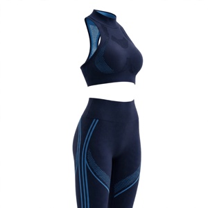 Women Yoga Set 2-Piece Racerback Scoop Neck Sports <b>Bra</b> High Waist Full Length Leggings Spandex/Polyester Solid <b>Blue</b> Breathable - Product Image 4