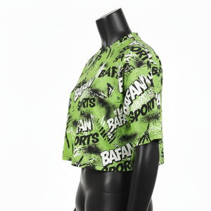 T-shirt court pour femme en jersey de coton et polyester doux, imprimé vert et noir, logo personnalisé, sublimation, t-shirt court en coton pour femme - Product Image 3