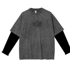 Camiseta de Moda Urbana para Hombre, Estilo Casual, de Algodón Premium, con Doble Manga Larga y Lavado Ácido Desgastado - Product Image 1