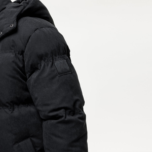 Men's <b>Black</b> Hooded Puffer Jacket Windproof Thick Winter Coat Stand Collar Regular Fit Zipper Closure Solid Color Casual Style - Product Image 4