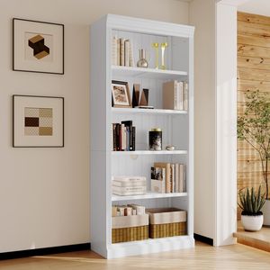 Libreria in Legno a 5 Ripiani Regolabili, Alta 212 cm, Organizzatore per CD, Libri e Film, Arredamento per la Casa - Product Image 1