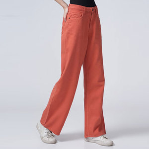 High Waist Wide Leg Cotton <b>Pants</b> Women's Casual Full Length Loose Fit Solid Color Button Fly Orange Canvas Trousers - Product Image 4