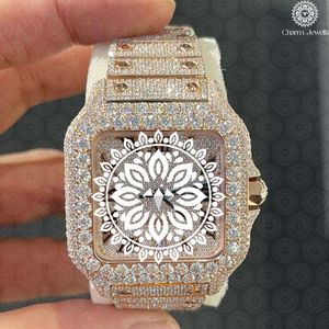 Montre de luxe pour homme en acier inoxydable doré, lunette sertie de diamants, mouvement mécanique analogique, 40 mm, fermoir caché à bouton-poussoir, 10 bars - Product Image 1