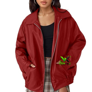 Chaqueta de Invierno VANTEX SPORTS para Mujer, Negra, de Cuero PU, Impermeable, Informal, Tejida, con Cuello Camisero y Cierre de Cremallera - Product Image 1