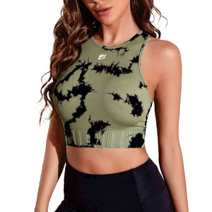 Wholesale Women Sage Olive Abstract Wash Ribbed Racerback Crop Tank Top Seamless Sleeveless Activewear tops women's shirt USA - Product Image 1