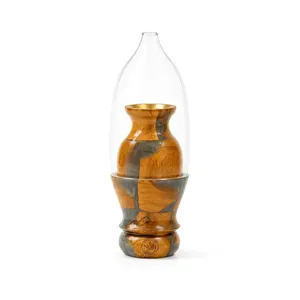 Brûleur à Bakhoor en Résine de Bois de Santal Fait Main NQH avec Couvercle en Verre, Porte-Mubkhar Aromatique, Diffuseur en Bois, Décoration Religieuse pour la Maison, Encens - Product Image 1